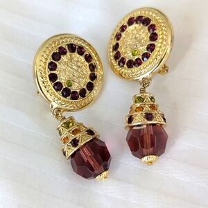 Heidi Daus Gold and Purple Ornate Drop Earrings
